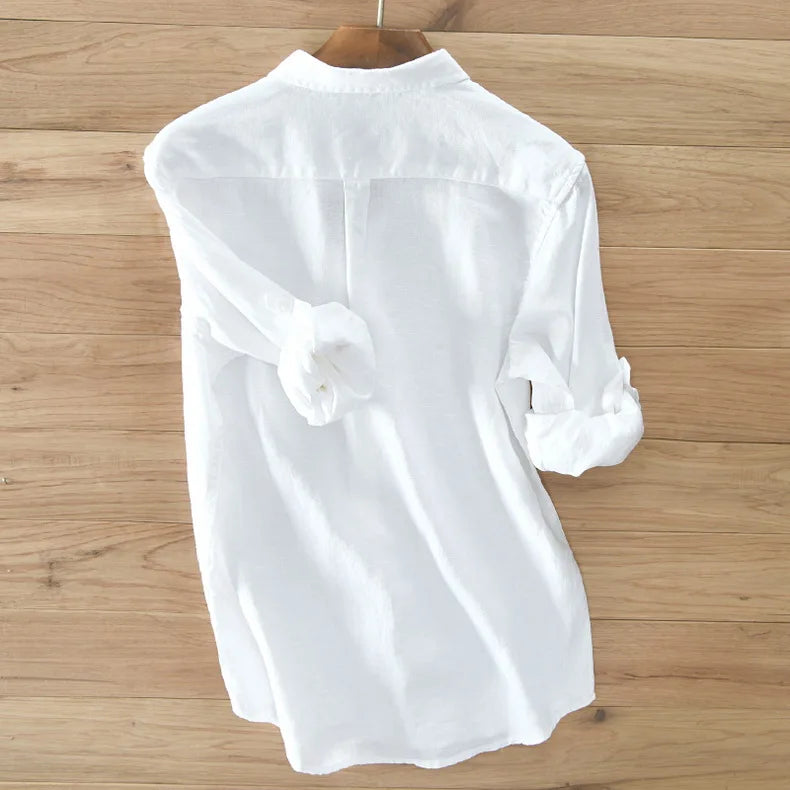 New Designer Italy Style 100% Linen Long-sleeved Shirt Men Brand Casual 5 Colors Solid White Shirts For Men Top Camisa Chemise