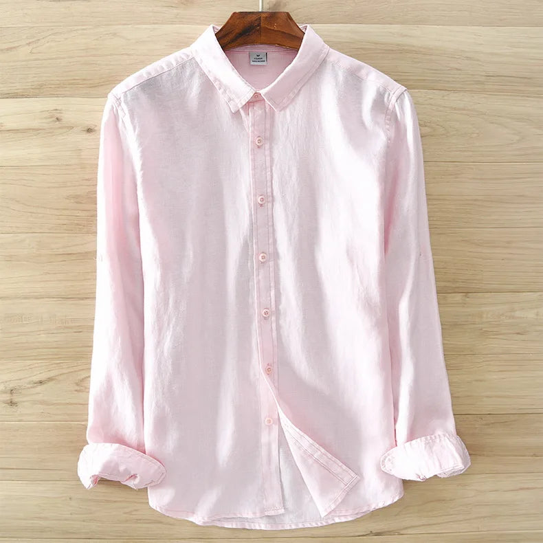 New Designer Italy Style 100% Linen Long-sleeved Shirt Men Brand Casual 5 Colors Solid White Shirts For Men Top Camisa Chemise