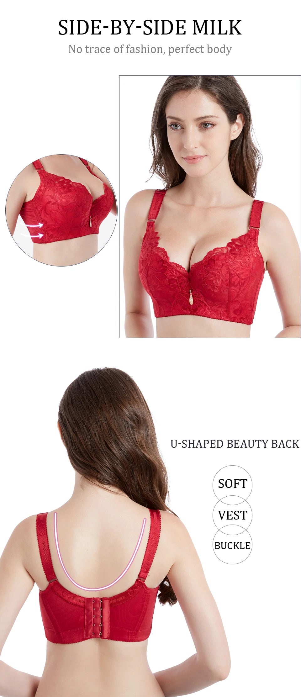 FallSweet Push Up Lace Bras for Women Sexy Plus Size Brassiere Comfort Underwear Female Wide Straps on the Back Sutian Feminino