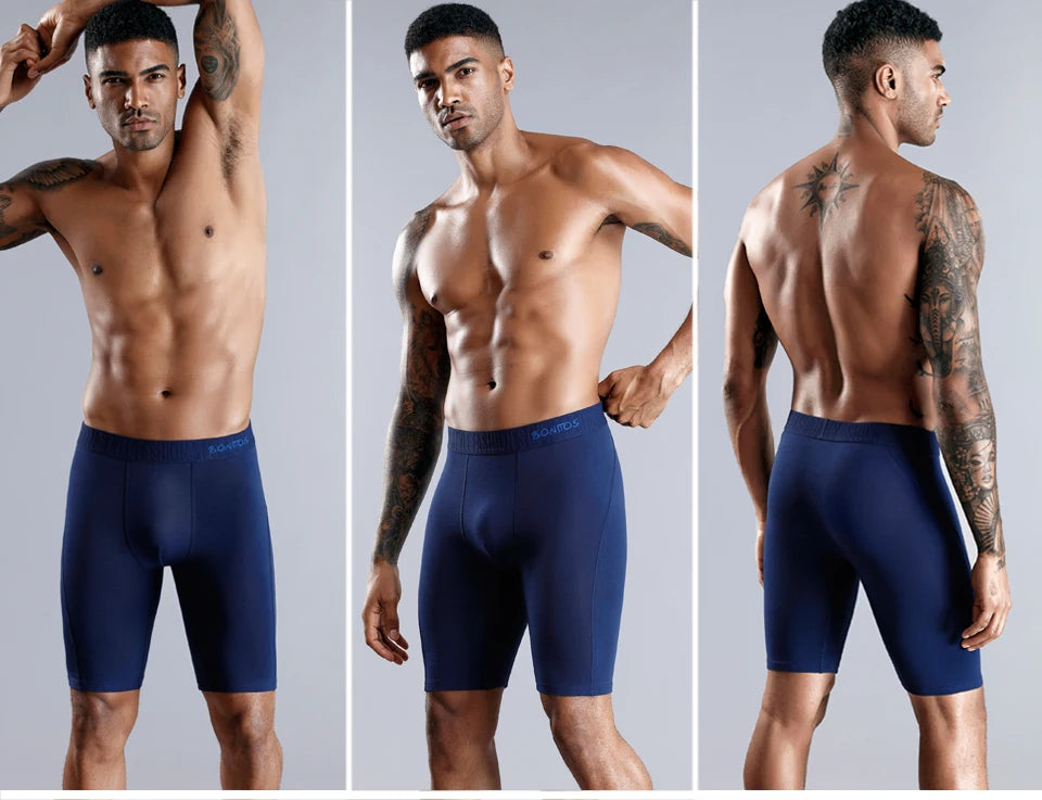 BONITOS Men Boxer Long Leg Boxer Men Underwear Men Underpants Erkek Natural Cotton Sexy Boxer Shorts Top Brand Underwear Soft