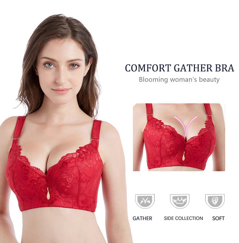 FallSweet Push Up Lace Bras for Women Sexy Plus Size Brassiere Comfort Underwear Female Wide Straps on the Back Sutian Feminino