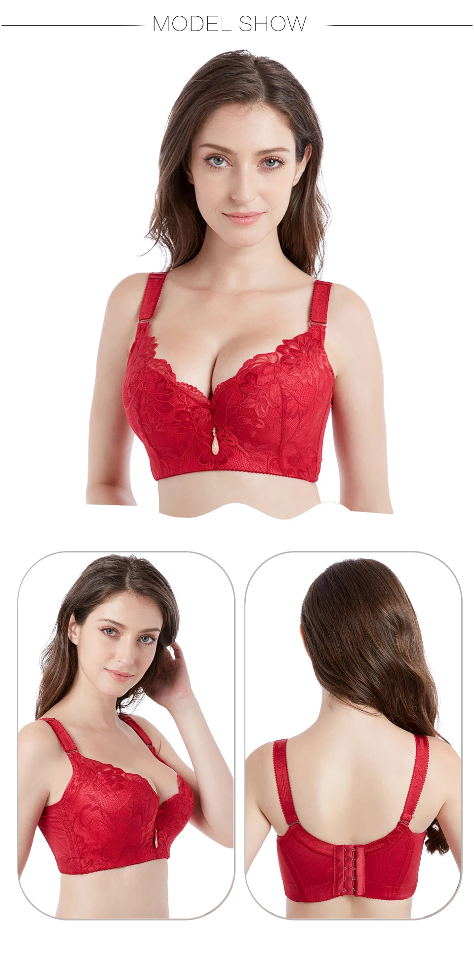 FallSweet Push Up Lace Bras for Women Sexy Plus Size Brassiere Comfort Underwear Female Wide Straps on the Back Sutian Feminino