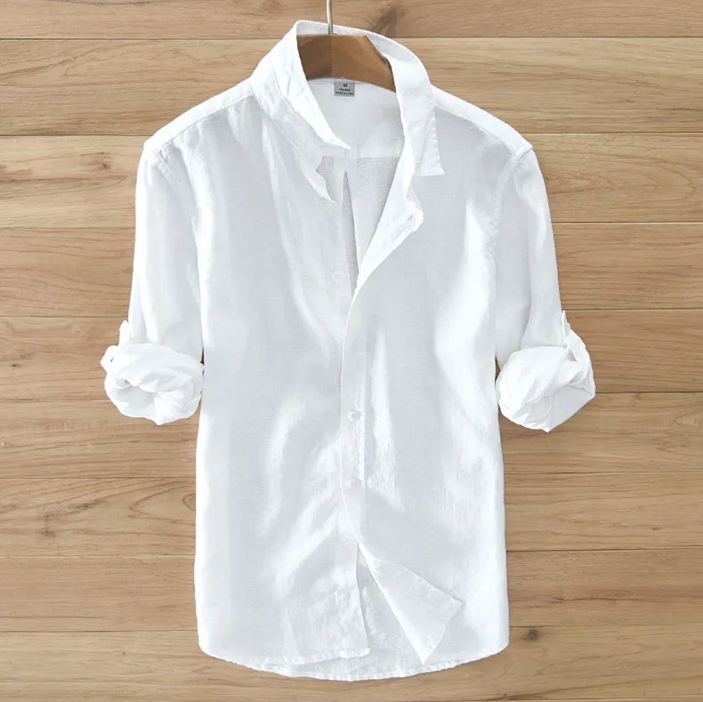 New Designer Italy Style 100% Linen Long-sleeved Shirt Men Brand Casual 5 Colors Solid White Shirts For Men Top Camisa Chemise