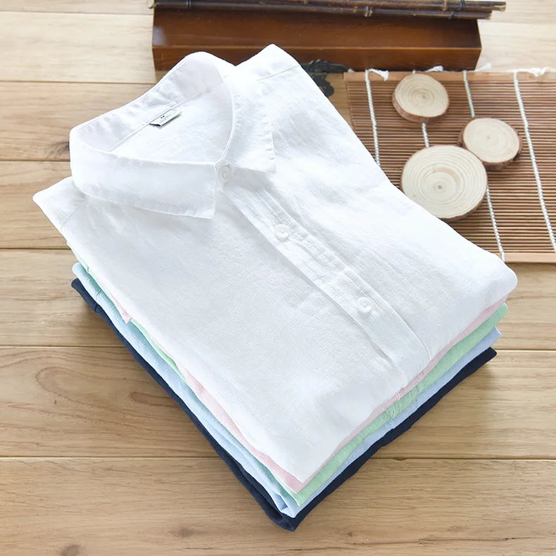 New Designer Italy Style 100% Linen Long-sleeved Shirt Men Brand Casual 5 Colors Solid White Shirts For Men Top Camisa Chemise