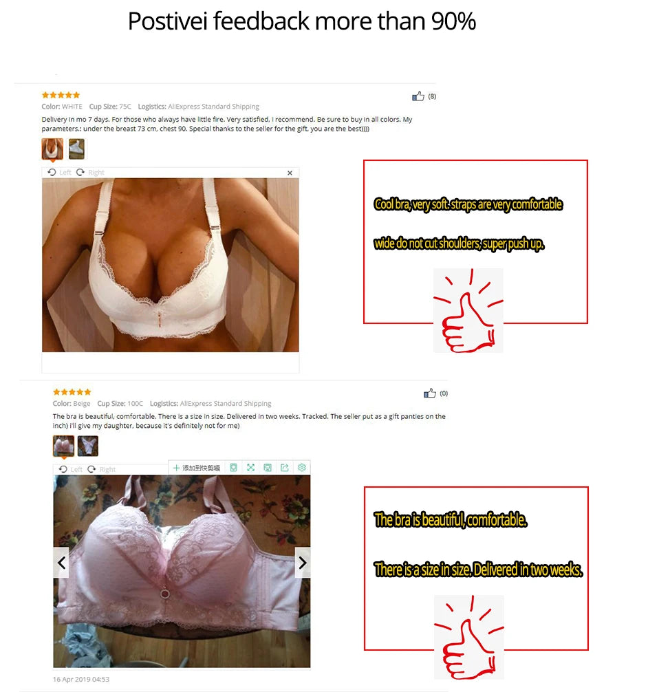 FallSweet Push Up Padded Bras for Women Lace Plus Size Bra Add Two Cup Underwire Brassiere A B C Cup Sexy Female Lingerie