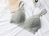 New Women 4 Colour Underwear French Wire-Free Ultra-thin Bralette Sexy Lace Triangle Cup Push Up Bra Set Cotton Bra and Panties