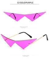 OEC CPO Oversized Cat Eye Rimless Sunglasses Women Fashion One Piece Lens Sun Glasses Female Trend Triangle Eyewear Men UV400