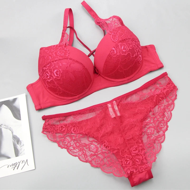 2021 New Sexy Women BCD Cup Bra Sets Lace Thong Hollow Out Underwear Panties Intimante Brief Female Girls Lingerie
