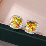 Huitan Bright White/Yellow/Pink CZ Stud Earrings for Women Fashion Contracted Jewelry High Quality Wedding Engagement Earrings