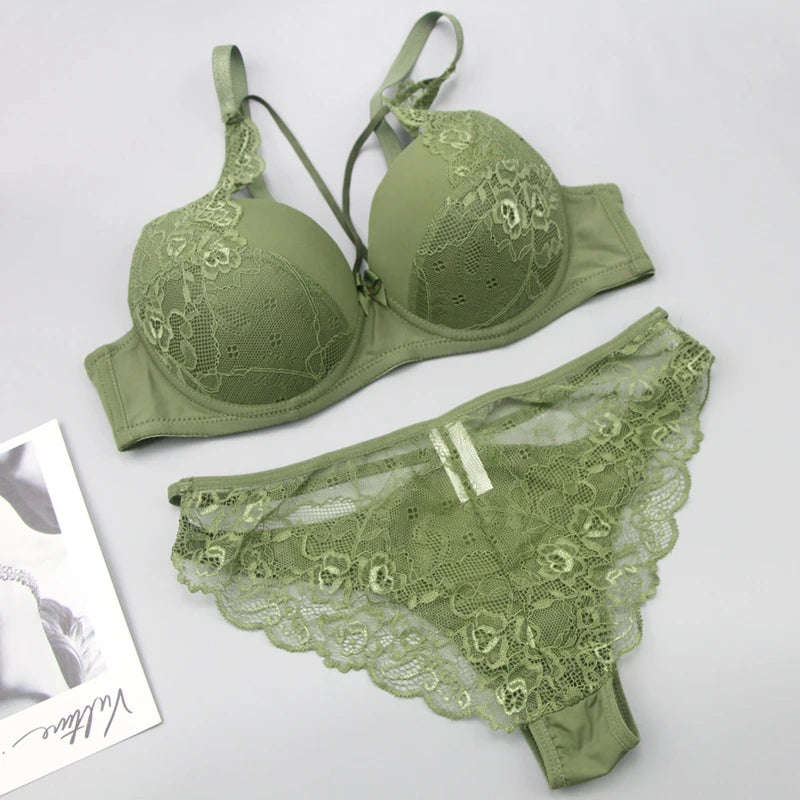 2021 New Sexy Women BCD Cup Bra Sets Lace Thong Hollow Out Underwear Panties Intimante Brief Female Girls Lingerie