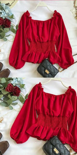 Youth Elegant Blouse Women Chiffon Fashion Blouse Off Shoulder White Shirt Ruffle Puff Sleeve Top Office wear 2022