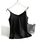 AOSSVIAO 2026 Spaghetti Strap Top Women Halter V Neck Basic White Cami Sleeveless Satin Silk Tank Tops Women'S Summer Camisole