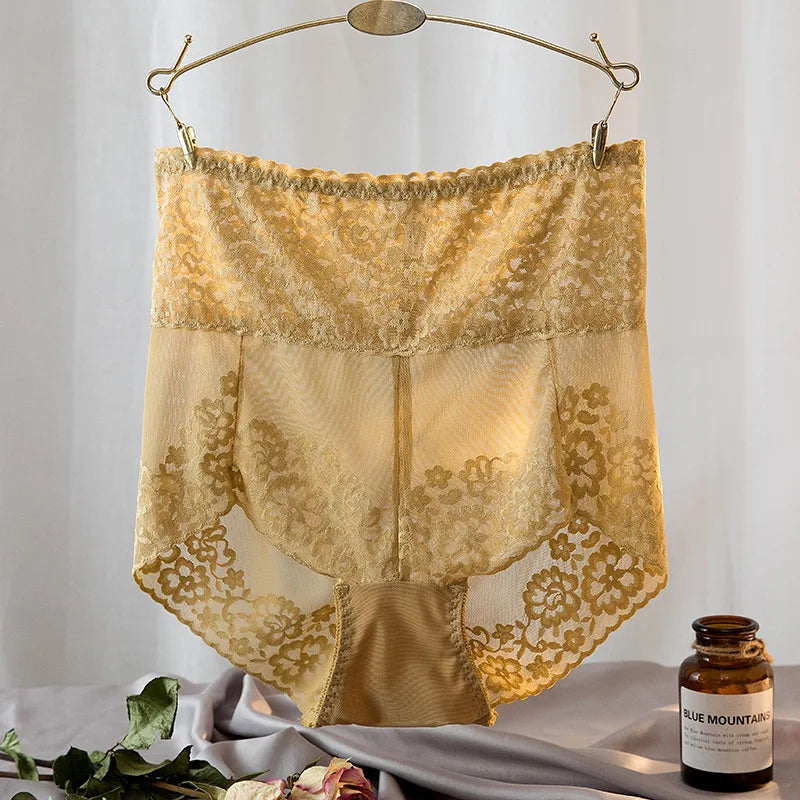 Women Lace High Waist Panties Sexy Mesh Girdle Waist Underwear Quality Plus Size Butt Lifter Knickers Tummy Slim Control Briefs