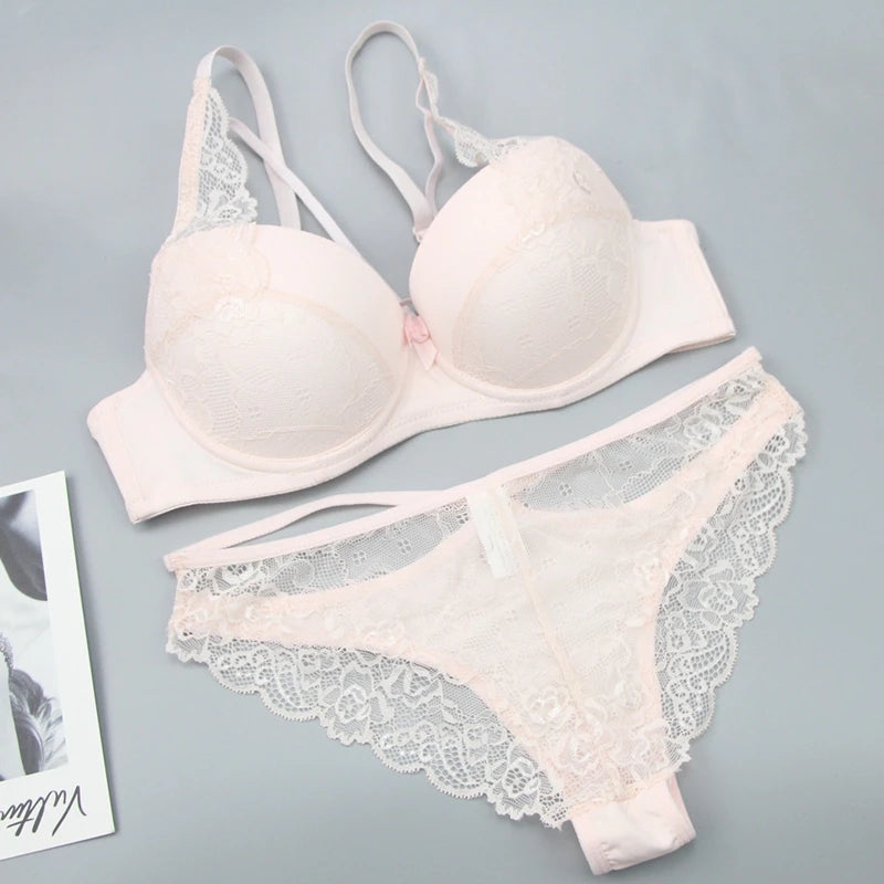 2021 New Sexy Women BCD Cup Bra Sets Lace Thong Hollow Out Underwear Panties Intimante Brief Female Girls Lingerie