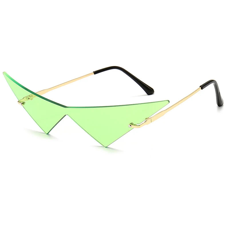OEC CPO Oversized Cat Eye Rimless Sunglasses Women Fashion One Piece Lens Sun Glasses Female Trend Triangle Eyewear Men UV400