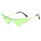 OEC CPO Oversized Cat Eye Rimless Sunglasses Women Fashion One Piece Lens Sun Glasses Female Trend Triangle Eyewear Men UV400