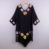 CROCHET BIKINI White Bikini Cover Up With Fringe Trim Women Sexy Hollow Tunic Beach Dress Summer Bathing Suit Beachwear