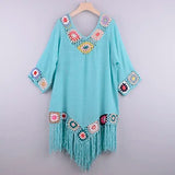 CROCHET BIKINI White Bikini Cover Up With Fringe Trim Women Sexy Hollow Tunic Beach Dress Summer Bathing Suit Beachwear
