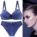2021 New Women Push Up Bra Sets Intimates Lace Thongs Underwear Solid Bow 70-105 BCDE Cup Female Plus Size Lingerie