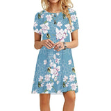 Women Casual Short Sleeve T Shirt Dress Vintage O Neck Print Loose Mini Dress Elegant Simple Mini Dress Streetwear Sundress