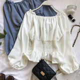 Youth Elegant Blouse Women Chiffon Fashion Blouse Off Shoulder White Shirt Ruffle Puff Sleeve Top Office wear 2022