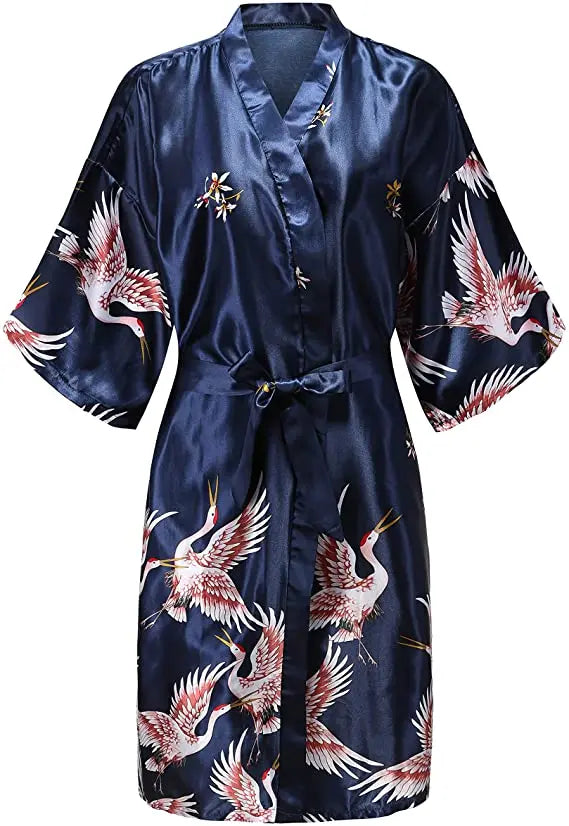 Silk Satin Wedding Bride Bridesmaid Robe Floral Bathrobe Short Kimono Robe Night Robe Bath Robe Fashion Dressing Gown For Women