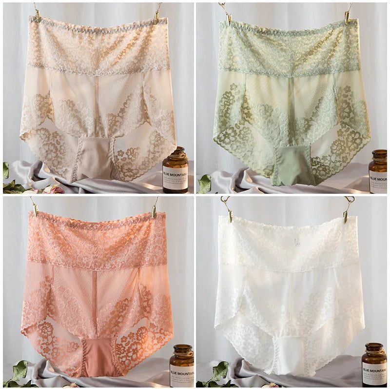 Women Lace High Waist Panties Sexy Mesh Girdle Waist Underwear Quality Plus Size Butt Lifter Knickers Tummy Slim Control Briefs