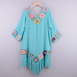 CROCHET BIKINI White Bikini Cover Up With Fringe Trim Women Sexy Hollow Tunic Beach Dress Summer Bathing Suit Beachwear
