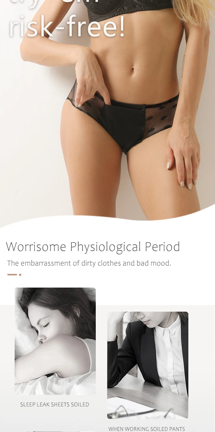 4-Layer Leakproof Menstrual Period Panties Fast Absorbent Underwear Sexy Lace Women Menstrual Briefs Plus Size Lingerie 5XL 6XL