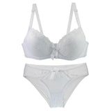 2021 New Women Push Up Bra Sets Intimates Lace Thongs Underwear Solid Bow 70-105 BCDE Cup Female Plus Size Lingerie