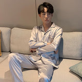Solid Color Sleepwear Silk Satin Pajamas Couple Set Long Button-Down Pyjamas Suit Pijama Women Men Loungewear Plus Size Pj Set