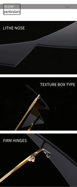 OEC CPO Oversized Cat Eye Rimless Sunglasses Women Fashion One Piece Lens Sun Glasses Female Trend Triangle Eyewear Men UV400