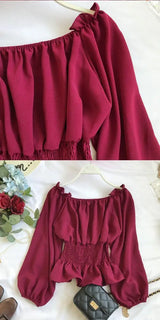 Youth Elegant Blouse Women Chiffon Fashion Blouse Off Shoulder White Shirt Ruffle Puff Sleeve Top Office wear 2022
