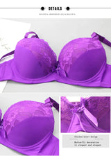 2021 New Women Push Up Bra Sets Intimates Lace Thongs Underwear Solid Bow 70-105 BCDE Cup Female Plus Size Lingerie