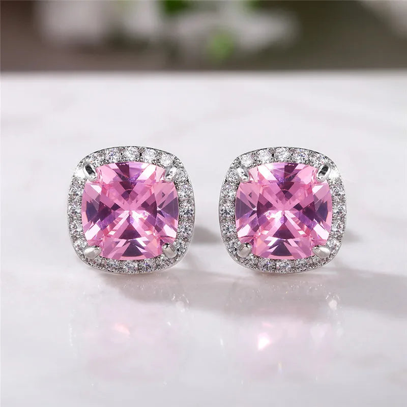 Huitan Bright White/Yellow/Pink CZ Stud Earrings for Women Fashion Contracted Jewelry High Quality Wedding Engagement Earrings