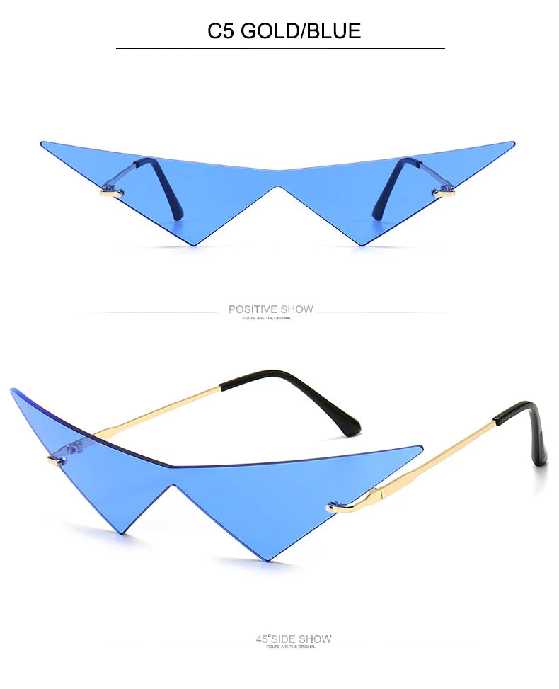 OEC CPO Oversized Cat Eye Rimless Sunglasses Women Fashion One Piece Lens Sun Glasses Female Trend Triangle Eyewear Men UV400
