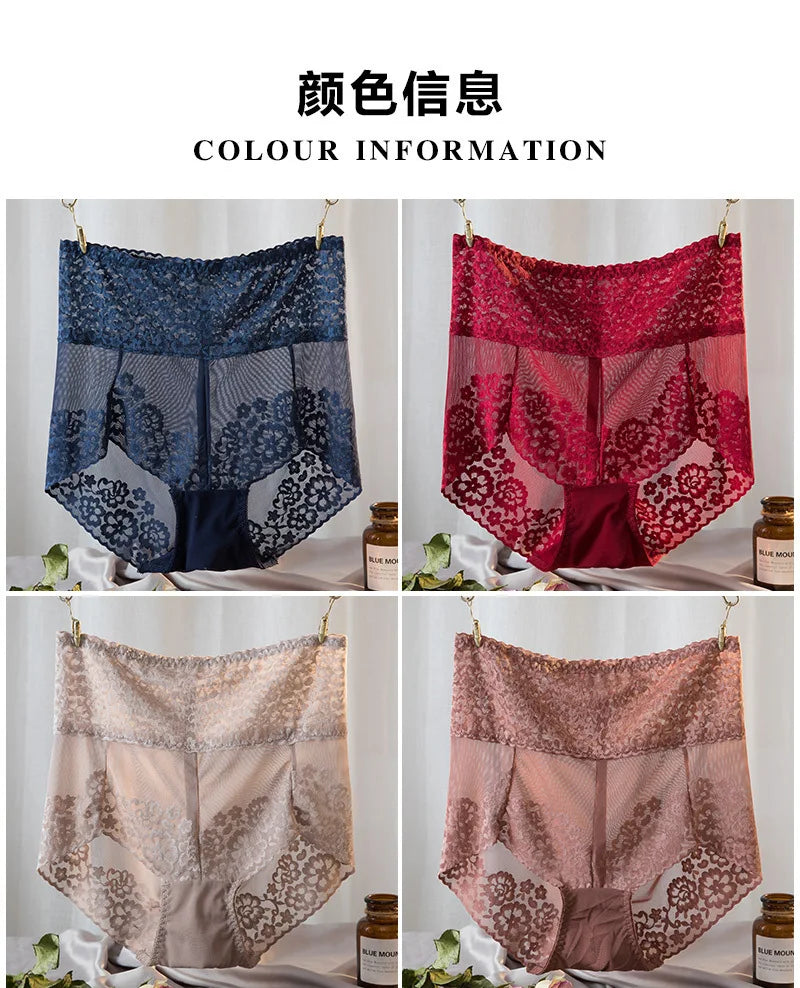 Women Lace High Waist Panties Sexy Mesh Girdle Waist Underwear Quality Plus Size Butt Lifter Knickers Tummy Slim Control Briefs