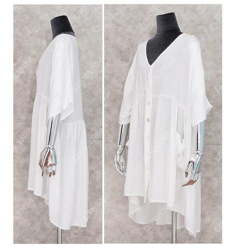 New Cover-ups 2023 Sexy V-neck Summer Beach Dress Tunic Women Casual Beachwear Swimsuit Cover Up Sarong Plage N771