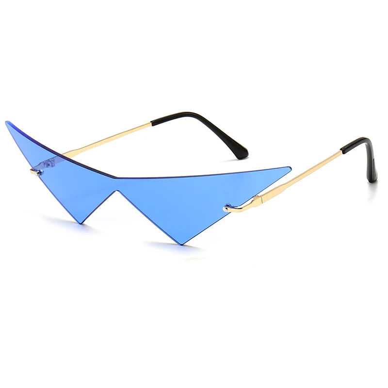 OEC CPO Oversized Cat Eye Rimless Sunglasses Women Fashion One Piece Lens Sun Glasses Female Trend Triangle Eyewear Men UV400