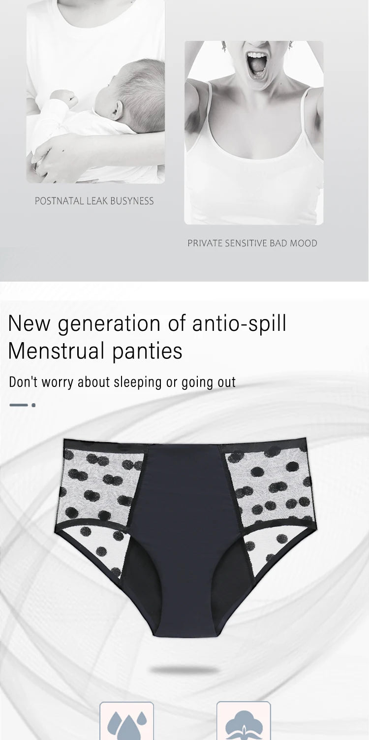 4-Layer Leakproof Menstrual Period Panties Fast Absorbent Underwear Sexy Lace Women Menstrual Briefs Plus Size Lingerie 5XL 6XL