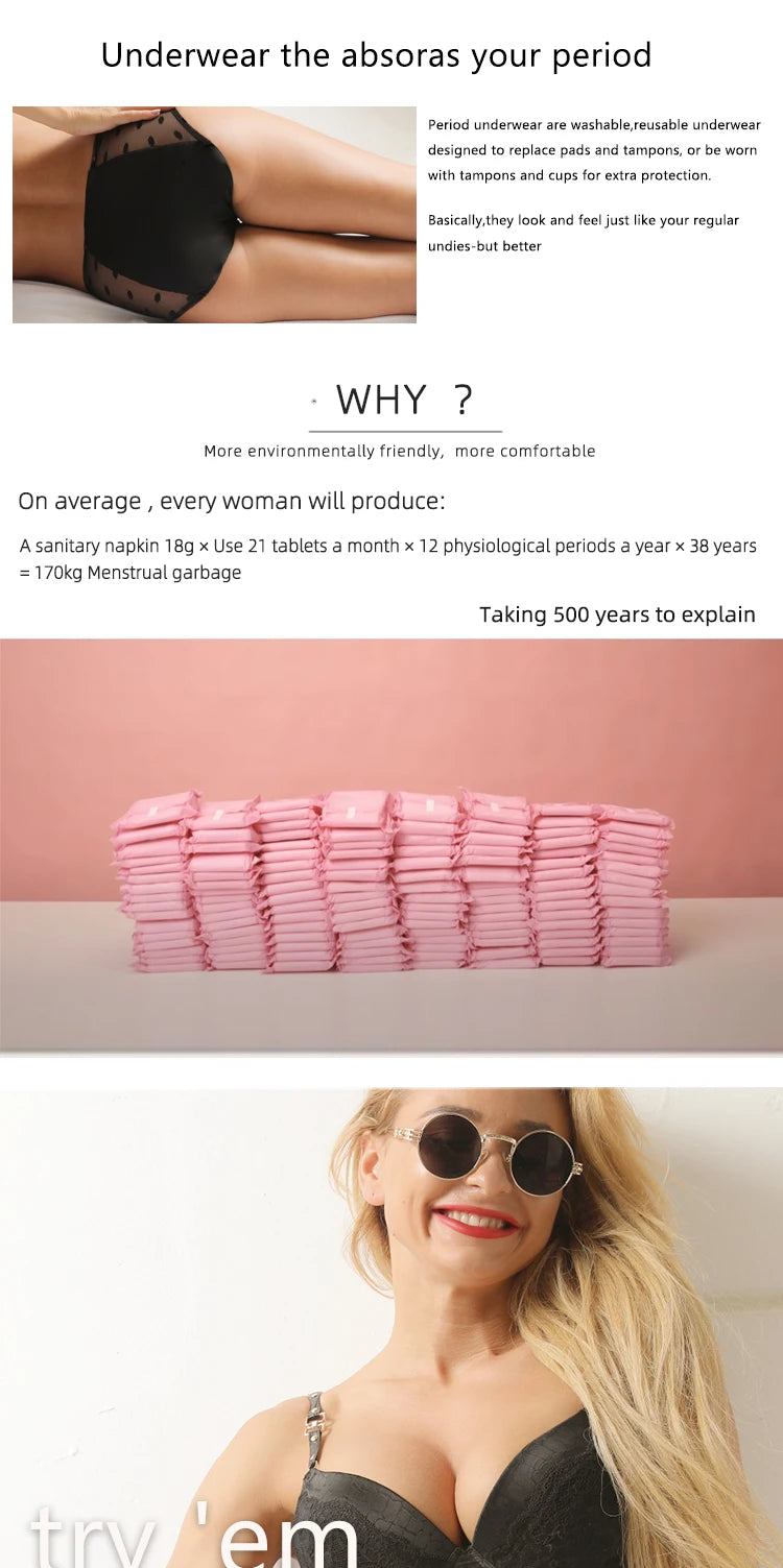 4-Layer Leakproof Menstrual Period Panties Fast Absorbent Underwear Sexy Lace Women Menstrual Briefs Plus Size Lingerie 5XL 6XL