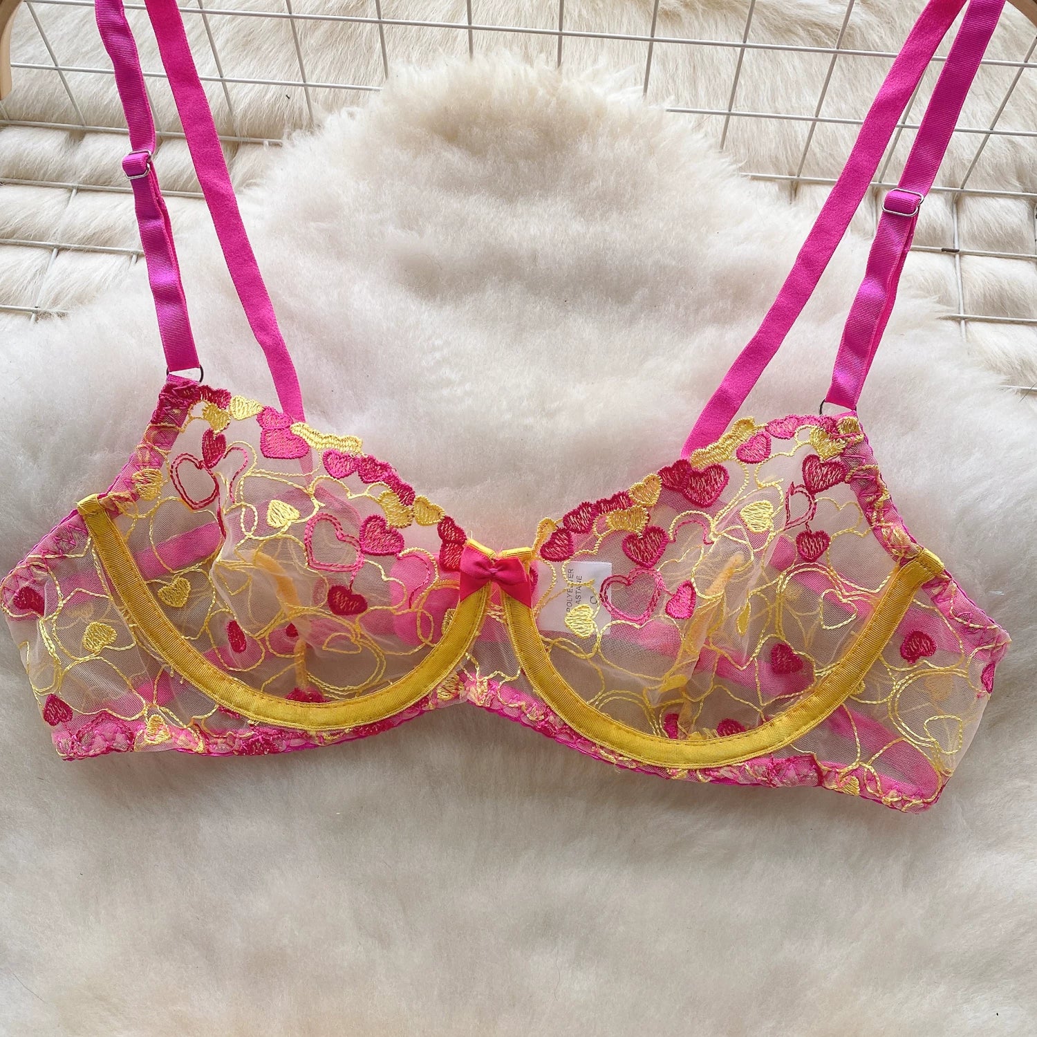 CHILLGIO Women Heart Print Lace Bra Brief Suit Fashion Transparent Push Up Underwear Outfit 3 Pieces Sexy Intimate Lingerie Sets