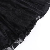 AltGoth Aesthetic Gothic Midi Dress Women Vintage Elagnt Lace Patchwork See Through Flare Sleeve High Waist Clubwear Dress Femme