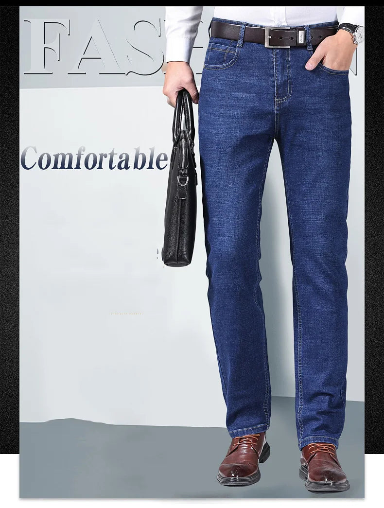Men Fashion Straight Jeans Men 2026 New Stretch Slim Fit Pants Comfortable Soft Business Denim Trousers Male Brand Clothing