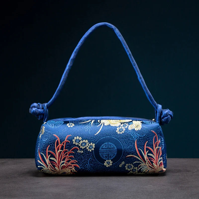 Fashion Shoulder Bag Women Handbag Luxury Embroidered Silk Bag Female Purse Small Cute Cosplay Cheongsam Flower Satin Tote Bag