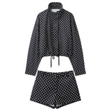HH Woman Autumn Long Sleeves Turtleneck Zipper With Pockets Drawstring Casual Coats Women Fashion Polka Dot Printed Jacket