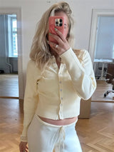 Tossy Casual Knit Cardigan Top For Women Long Sleeve Ribbed Patchwork Slim Elegant Loose Cropped Top Female Knitwear Cardigan