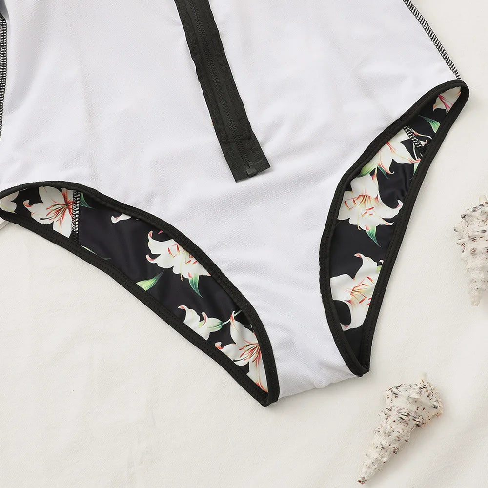 2026 Surfing Sport Swimsuit Long Sleeves Women One Piece Swimsuit  Swimwear Solid Monokini Bathing Suit Tropical Bodysuit Female