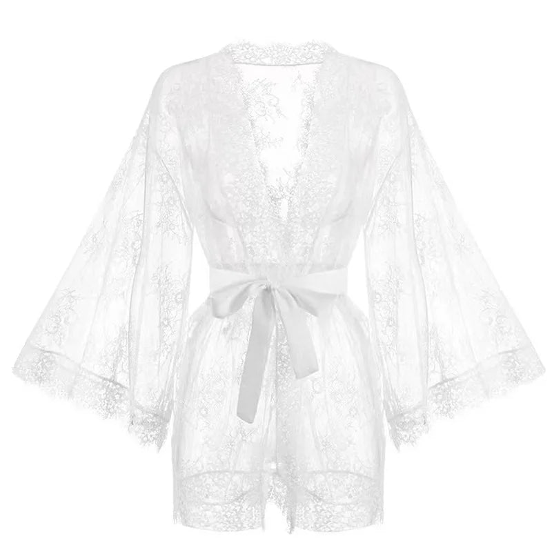 Sexy Lace Ladies Single Size Loose Black and White Bathrobes 264