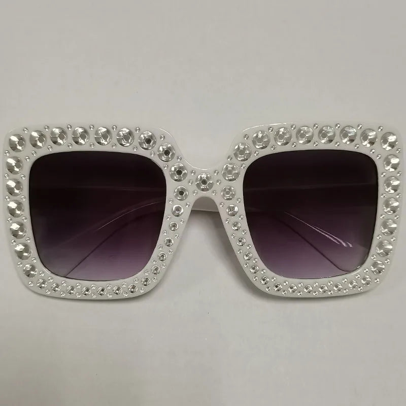 Diamond Oversized Sunglasses Big Square Frame Sunglasses UV400 Crystal Eyewear Retro Rhinestone Frames Eyeglasses